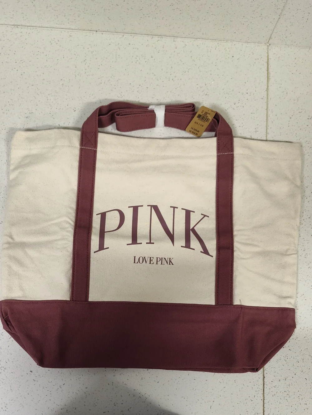 PINK Victoria's Secret Cream Canvas Tote In Dusty Rose Accents. Brand New